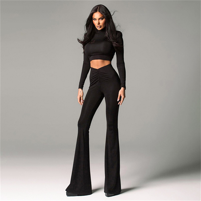 Slim long pants high waist tops a set for women