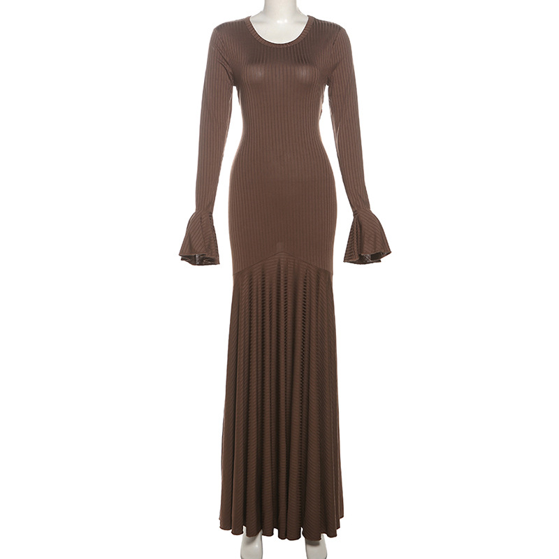 Speaker long sleeve dress pure round neck long dress