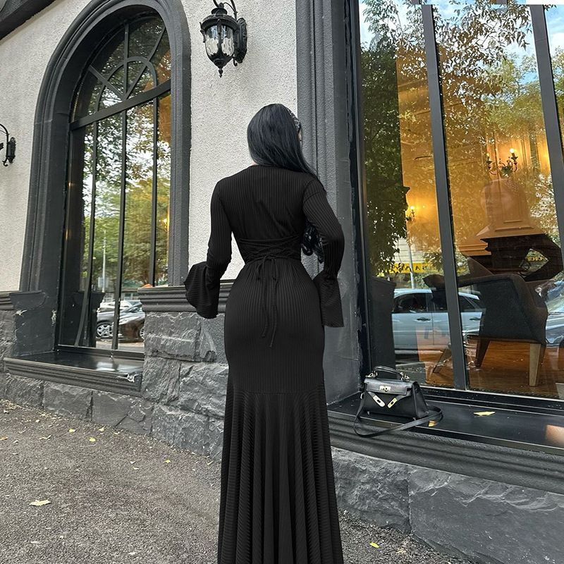 Speaker long sleeve dress pure round neck long dress