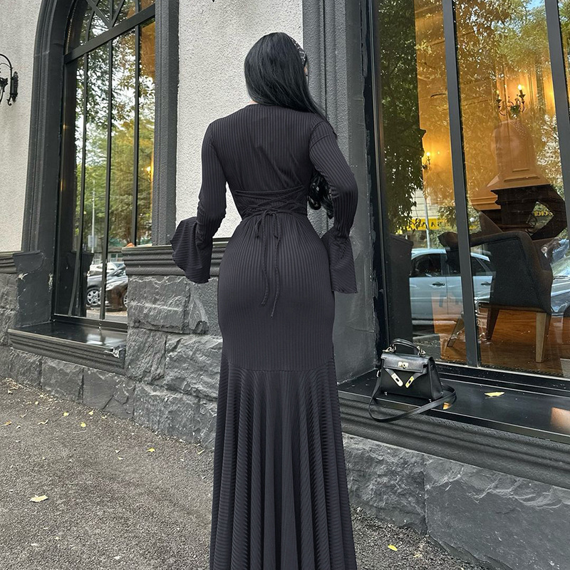 Speaker long sleeve dress pure round neck long dress