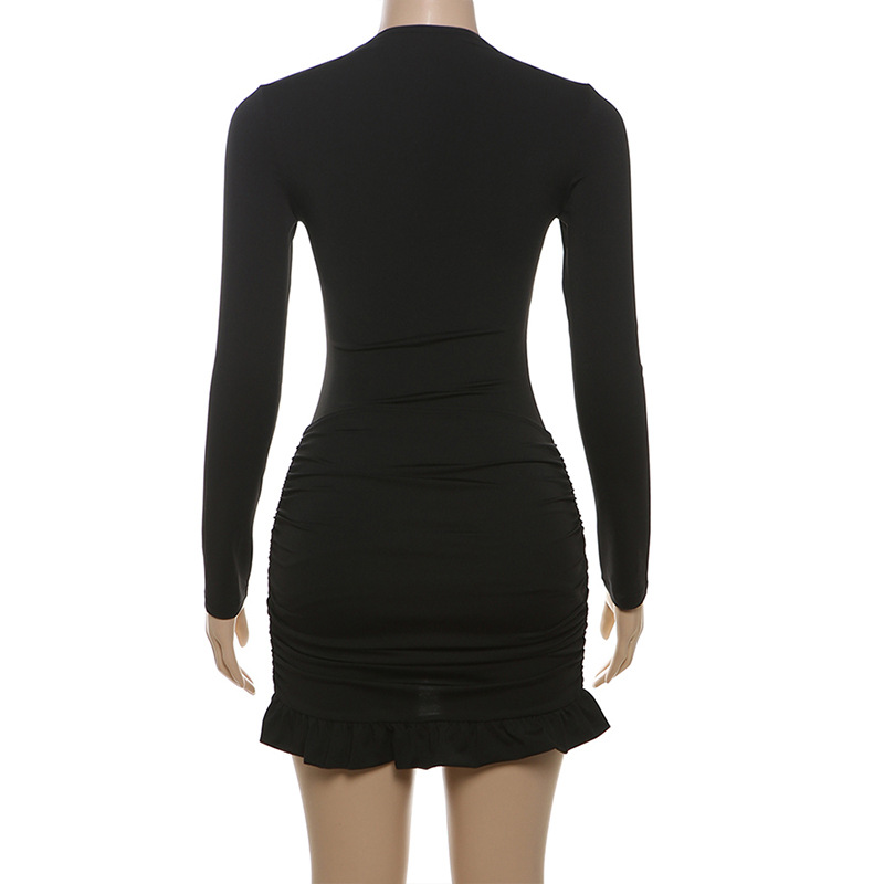 Slim round neck fashion package hip dress for women