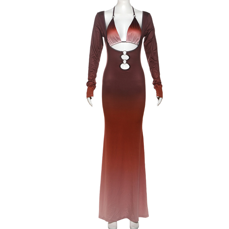 Sexy hollow vest European style long dress a set for women