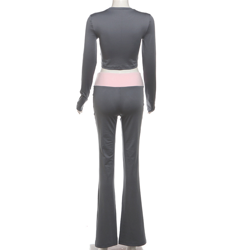 Sexy slim long pants long sleeve tops a set for women