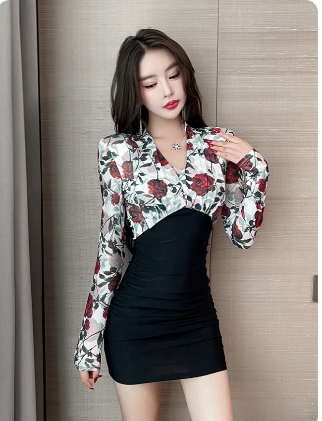 Long sleeve temperament printing overalls dress for women