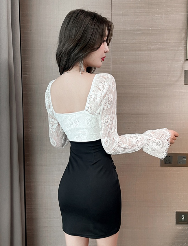 Lace nightclub sexy slim light package hip dress for women