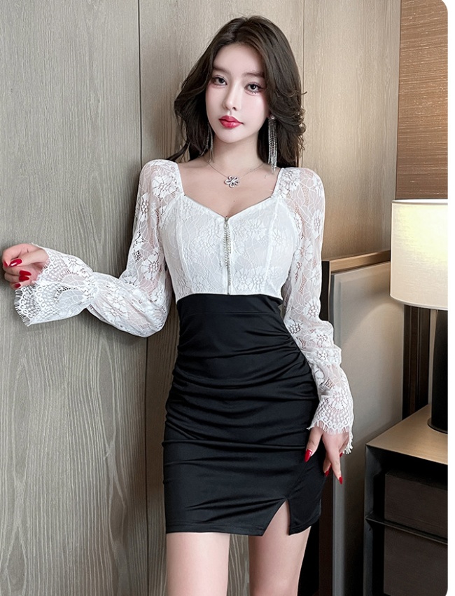 Lace nightclub sexy slim light package hip dress for women