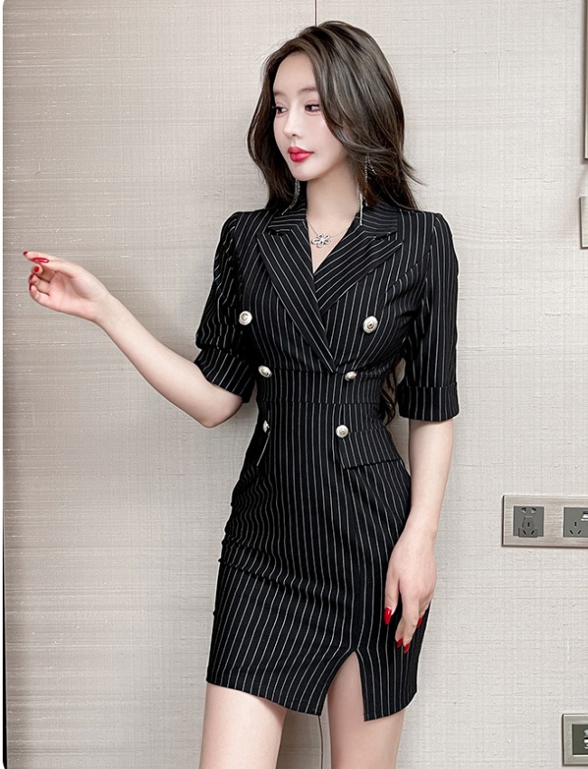 Sexy black dress night show stripe business suit