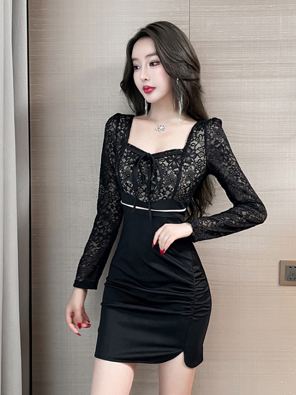 Slim nightclub package hip long sleeve lace dress for women