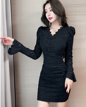 Split long sleeve dress autumn and winter T-back