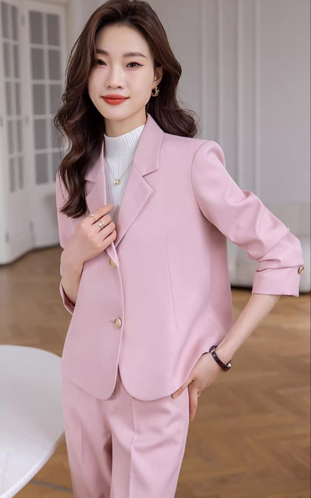 Temperament white business suit overalls coat 2pcs set