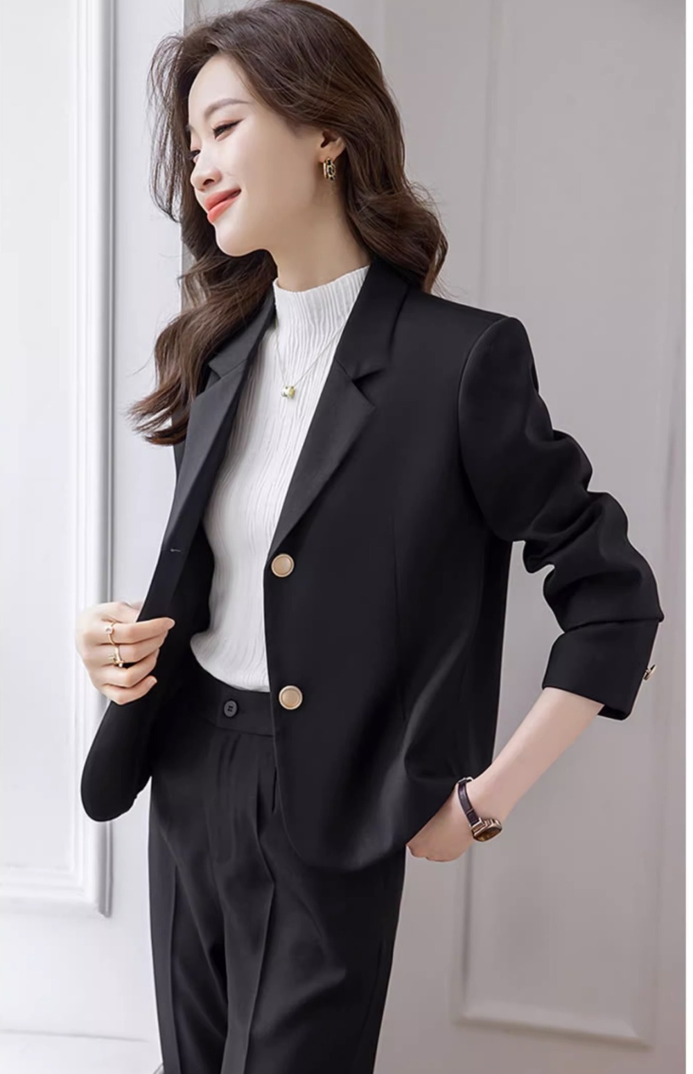 Temperament white business suit overalls coat 2pcs set