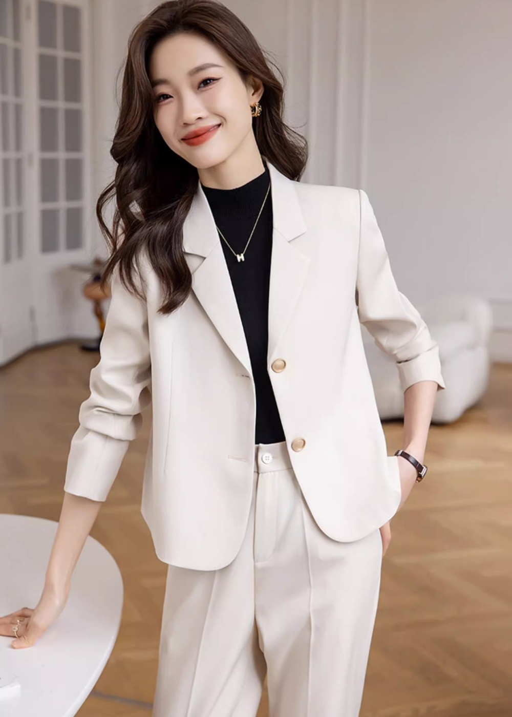 Temperament white business suit overalls coat 2pcs set