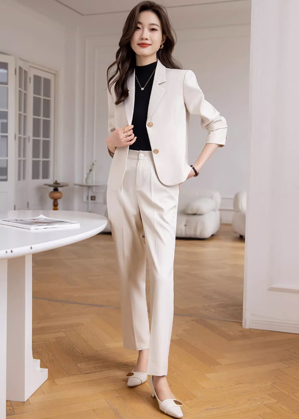 Temperament white business suit overalls coat 2pcs set