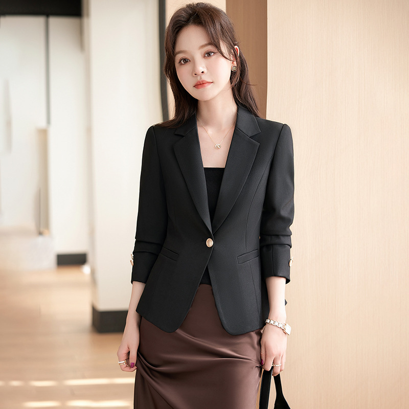 Slim spring business suit black short coat for women