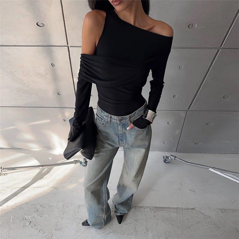 Slim long sleeve bottoming shirt pure irregular T-shirt