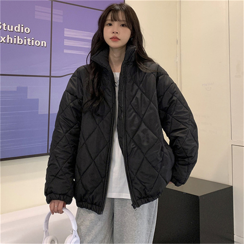 Loose quilted down thick cotton cotton coat for women