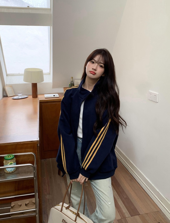 Fashion cstand collar all-match cardigan loose Casual hoodie