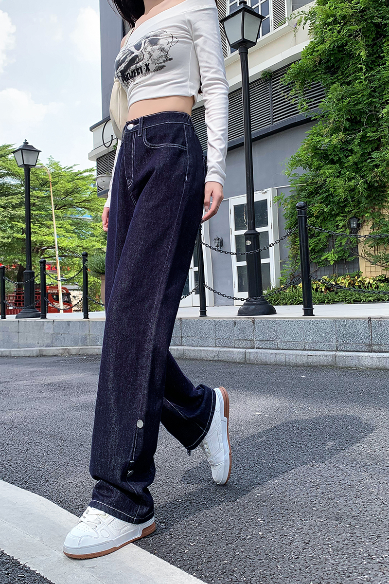 Large yard high waist denim crimping long pants