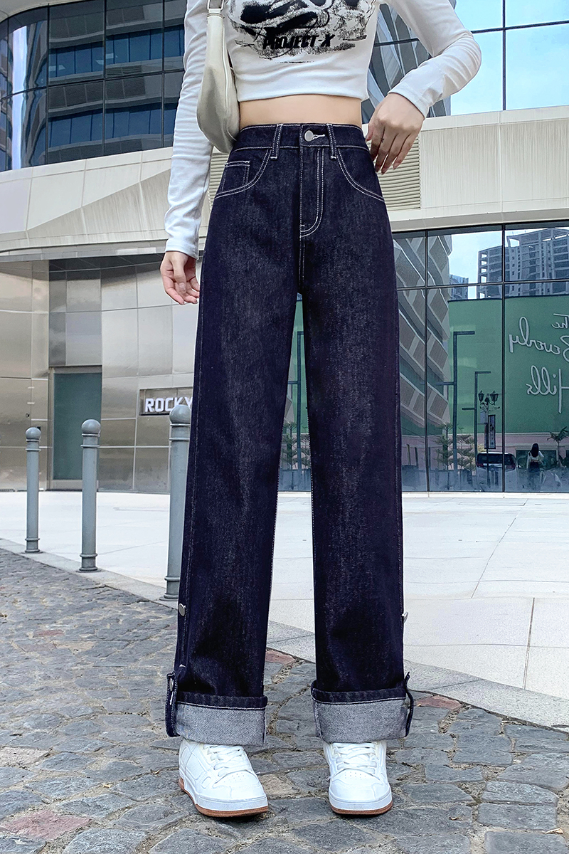 Large yard high waist denim crimping long pants