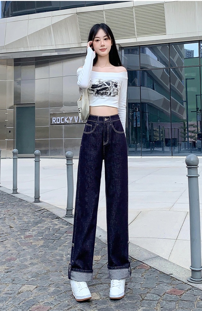 Large yard high waist denim crimping long pants