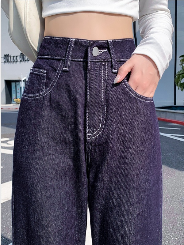 Large yard high waist denim crimping long pants