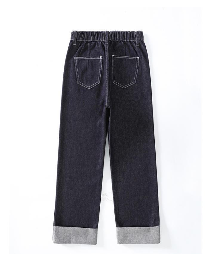 Large yard high waist denim crimping long pants