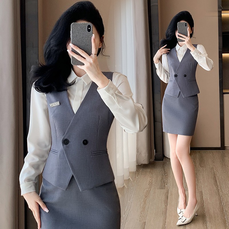 Gray business suit temperament waistcoat 3pcs set for women