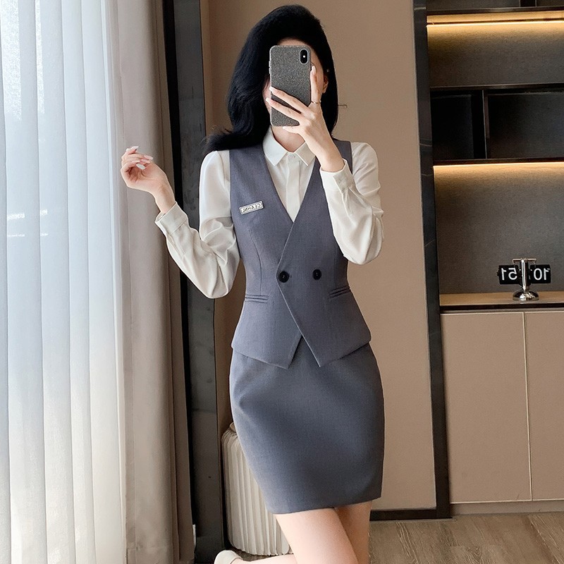 Gray business suit temperament waistcoat 3pcs set for women