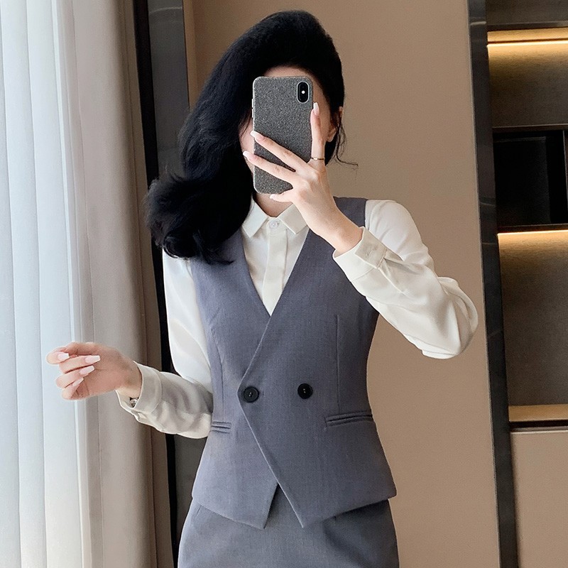 Gray business suit temperament waistcoat 3pcs set for women