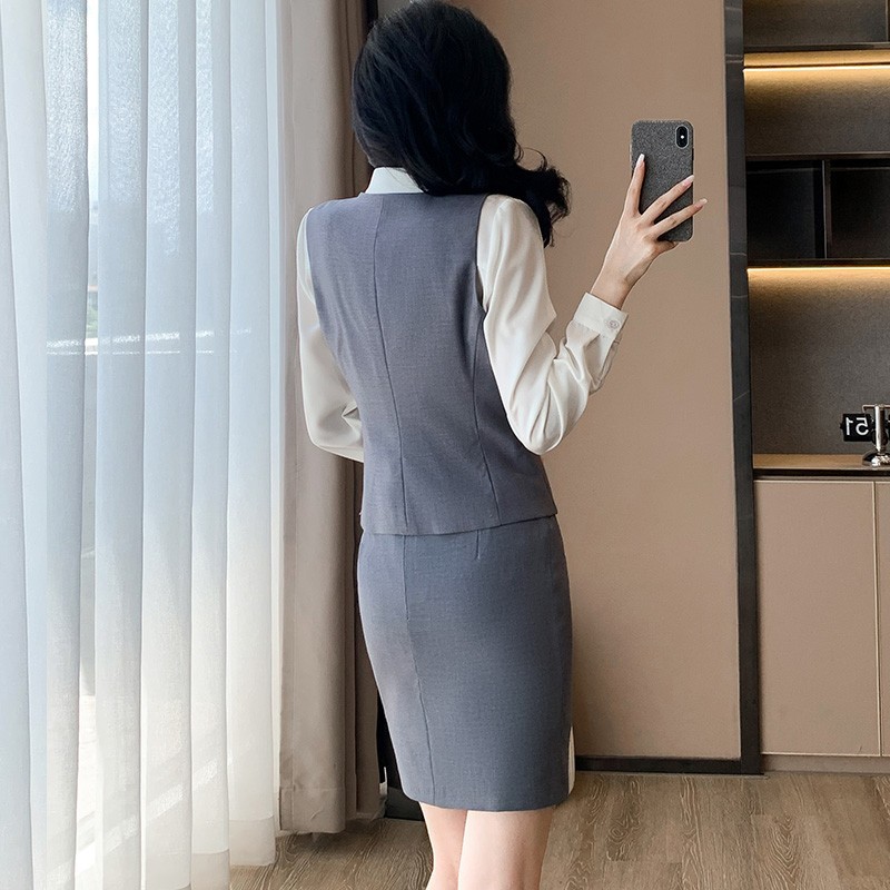 Gray business suit temperament waistcoat 3pcs set for women