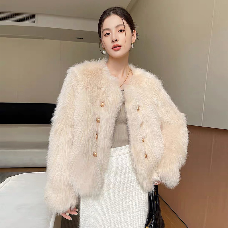 Winter coat imitation of fox fur overcoat for women