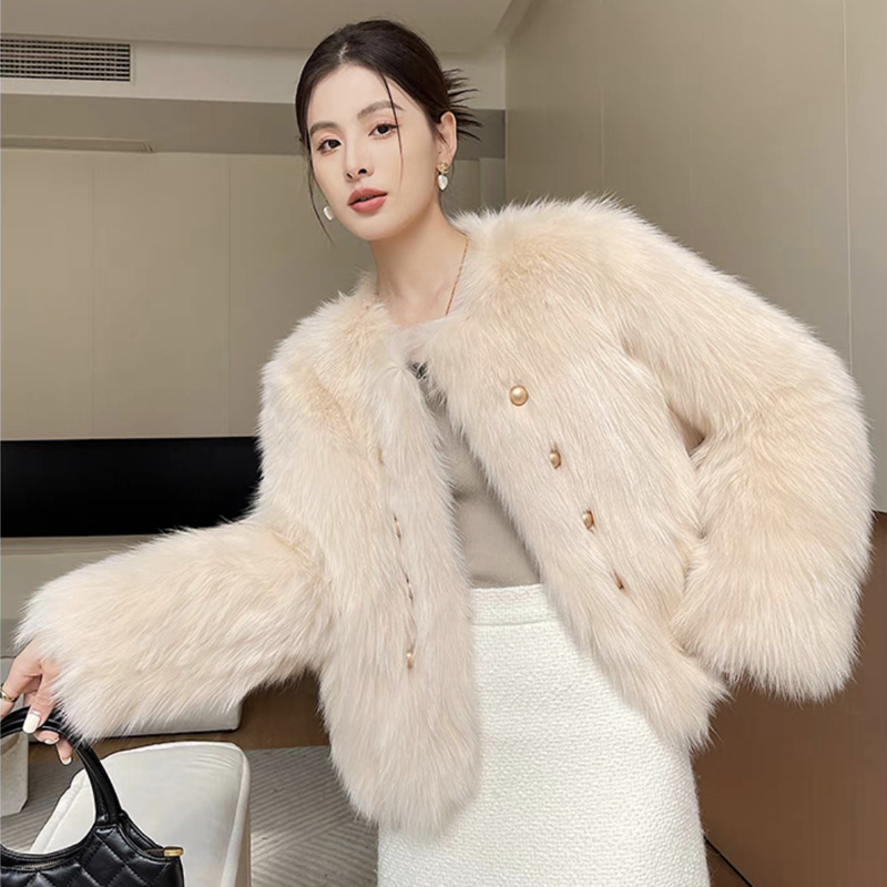 Winter coat imitation of fox fur overcoat for women