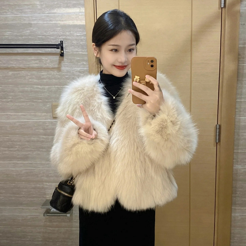 Temperament ladies tops chanelstyle thick fur coat for women