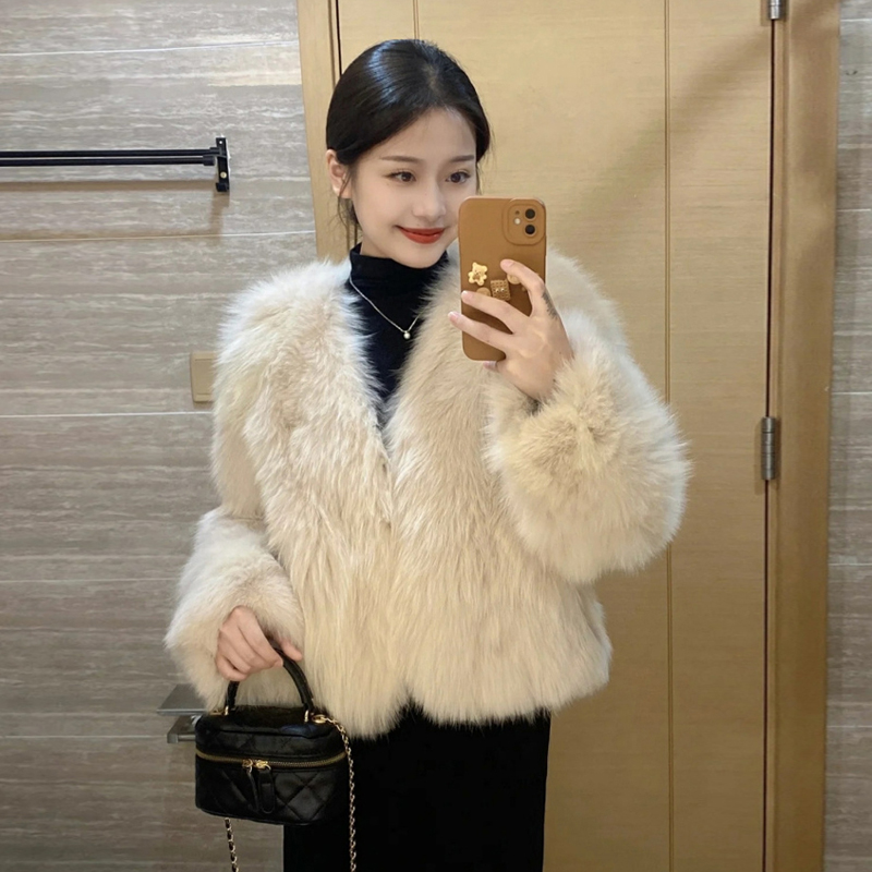 Temperament ladies tops chanelstyle thick fur coat for women