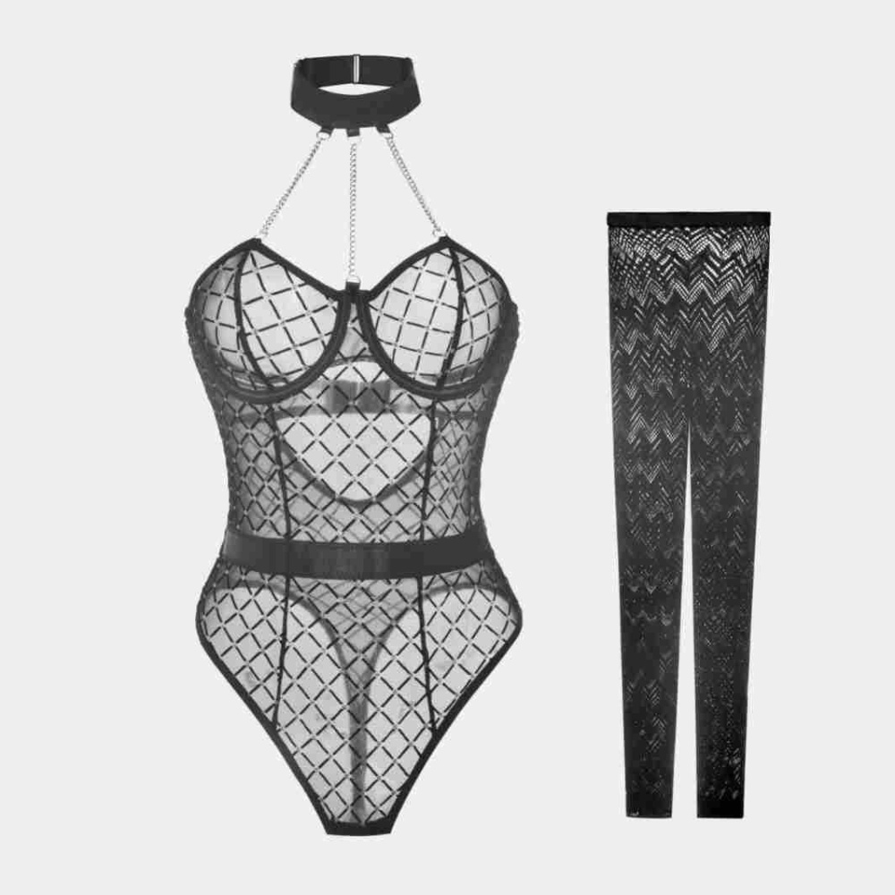 Chain European style leotard lace sexy Lingerie