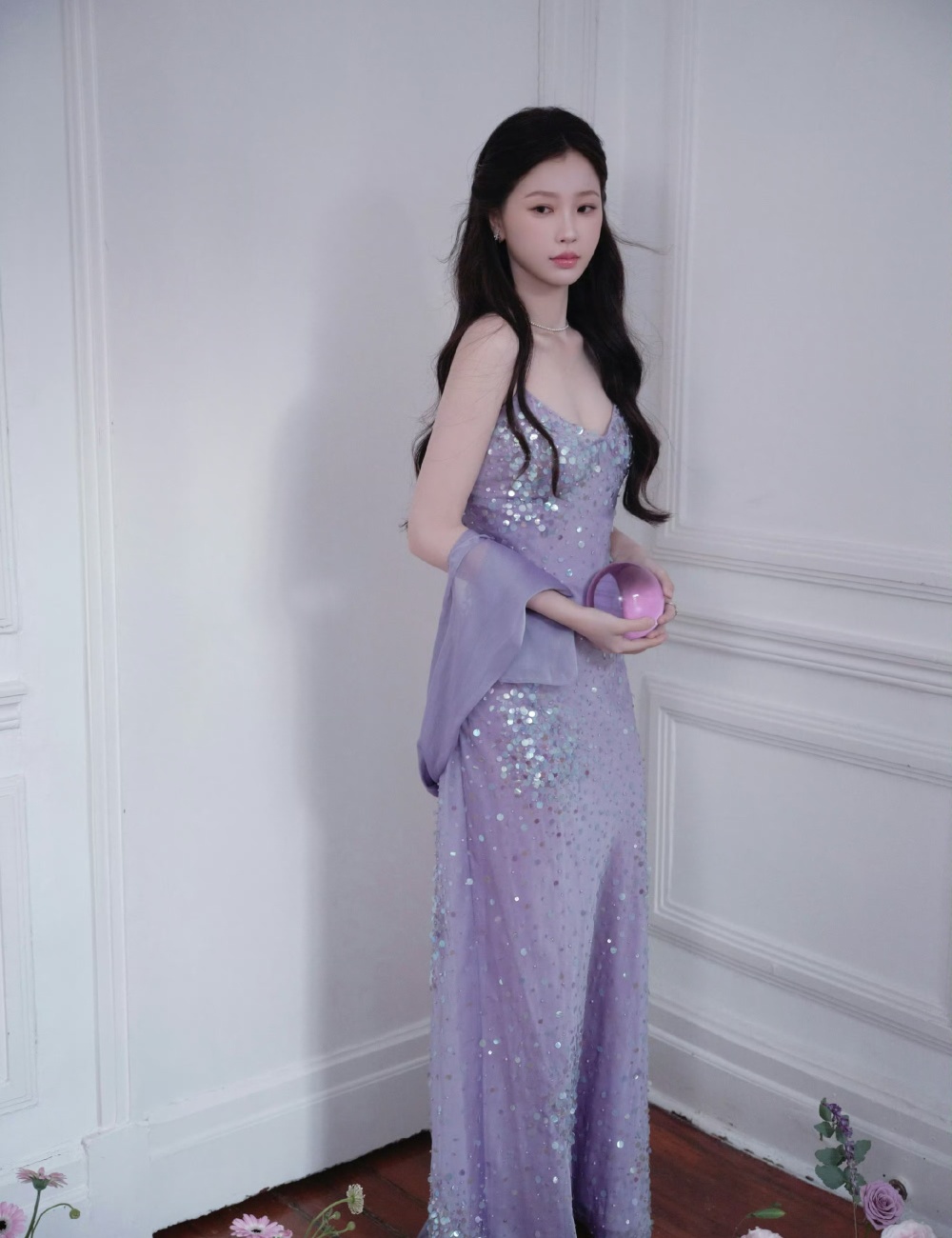 Sequins halter dress purple pearl strap dress