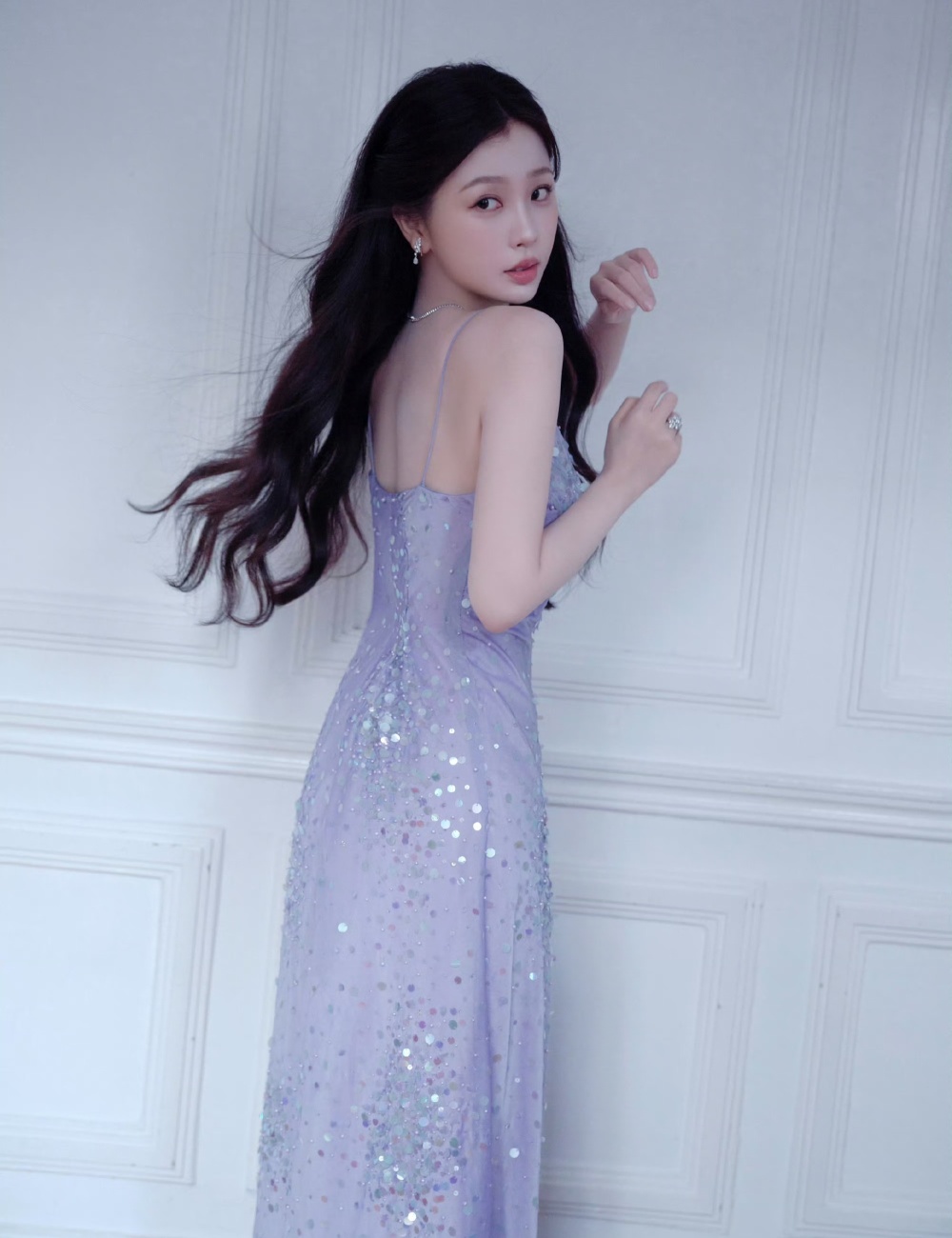 Sequins halter dress purple pearl strap dress