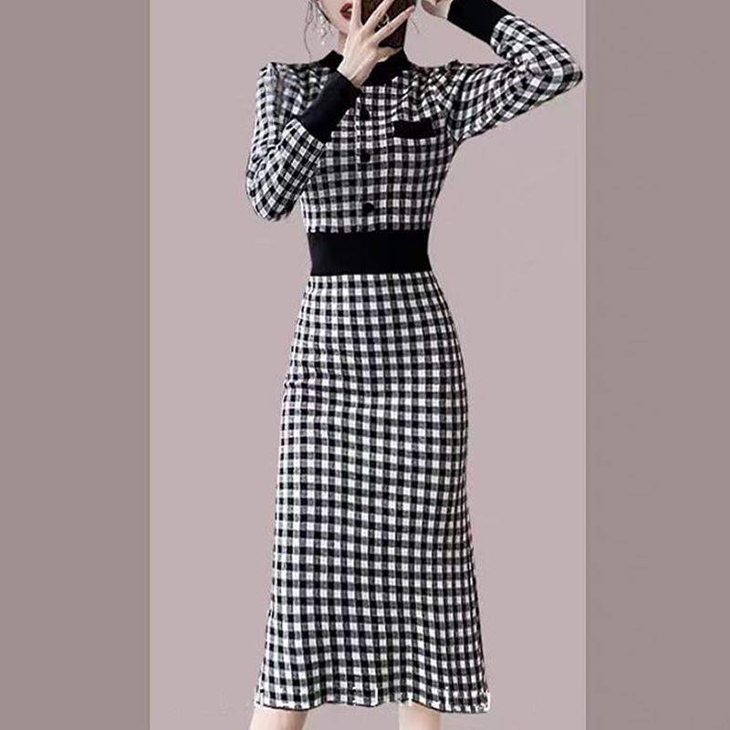 Temperament long dress chanelstyle slim sweater