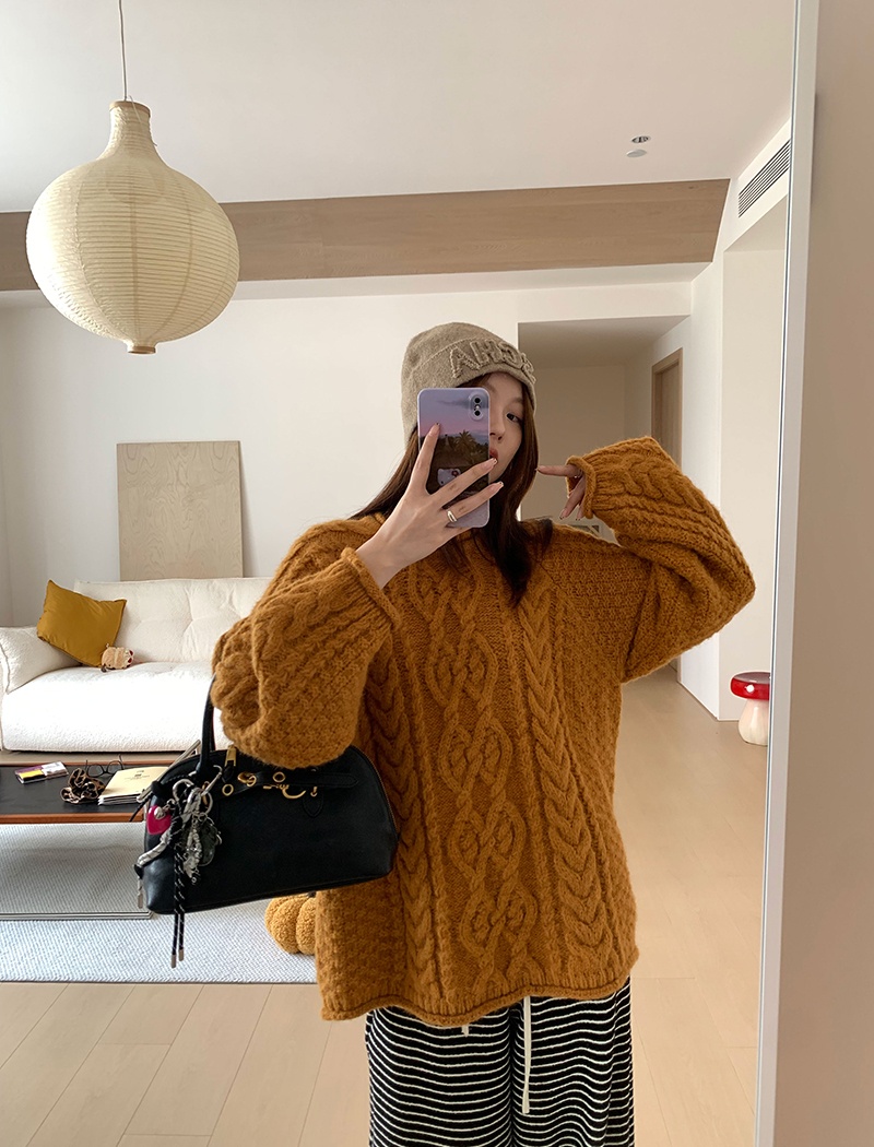 Wool autumn and winter lazy crimping sweater for women