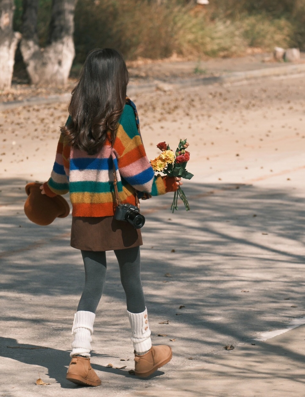 Spring and autumn stripe sweater short tops for women