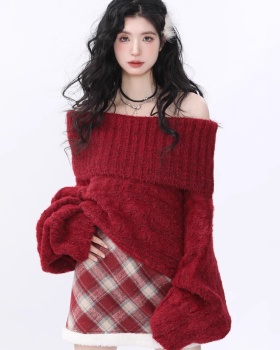 Horizontal collar christmas sweater for women