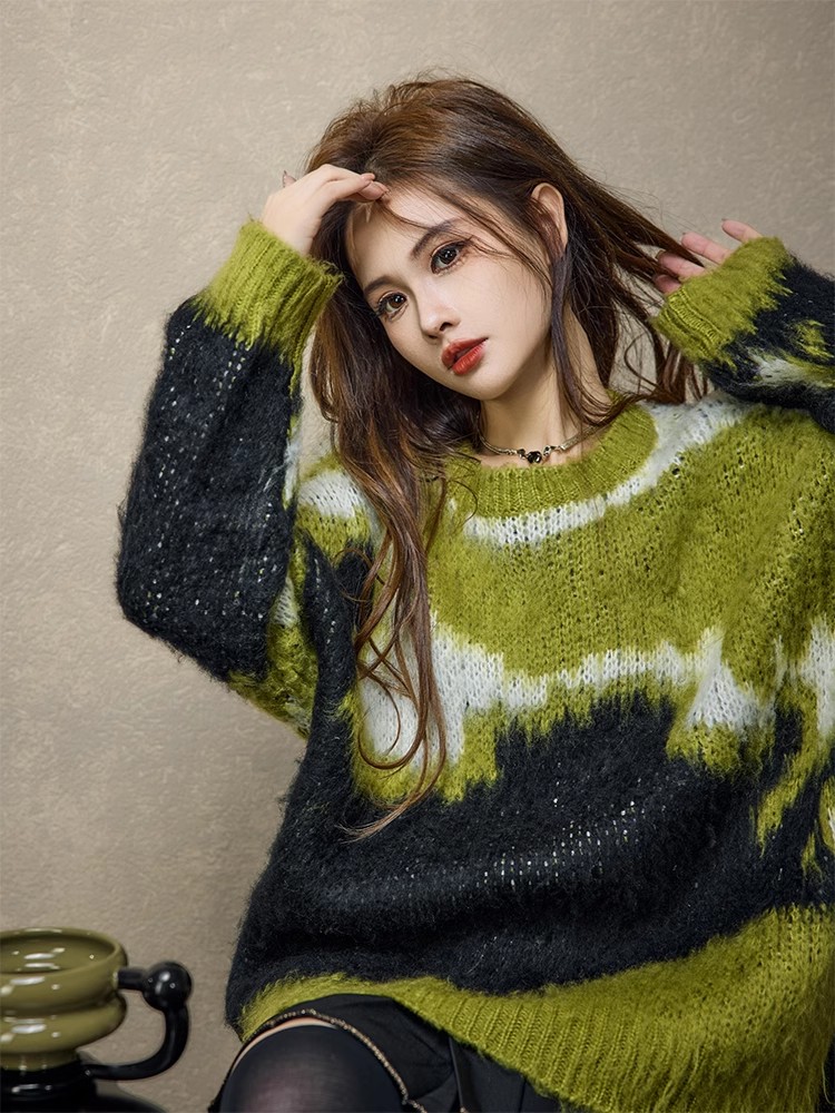 Autumn and winter irregular Casual forest mixed colors sweater