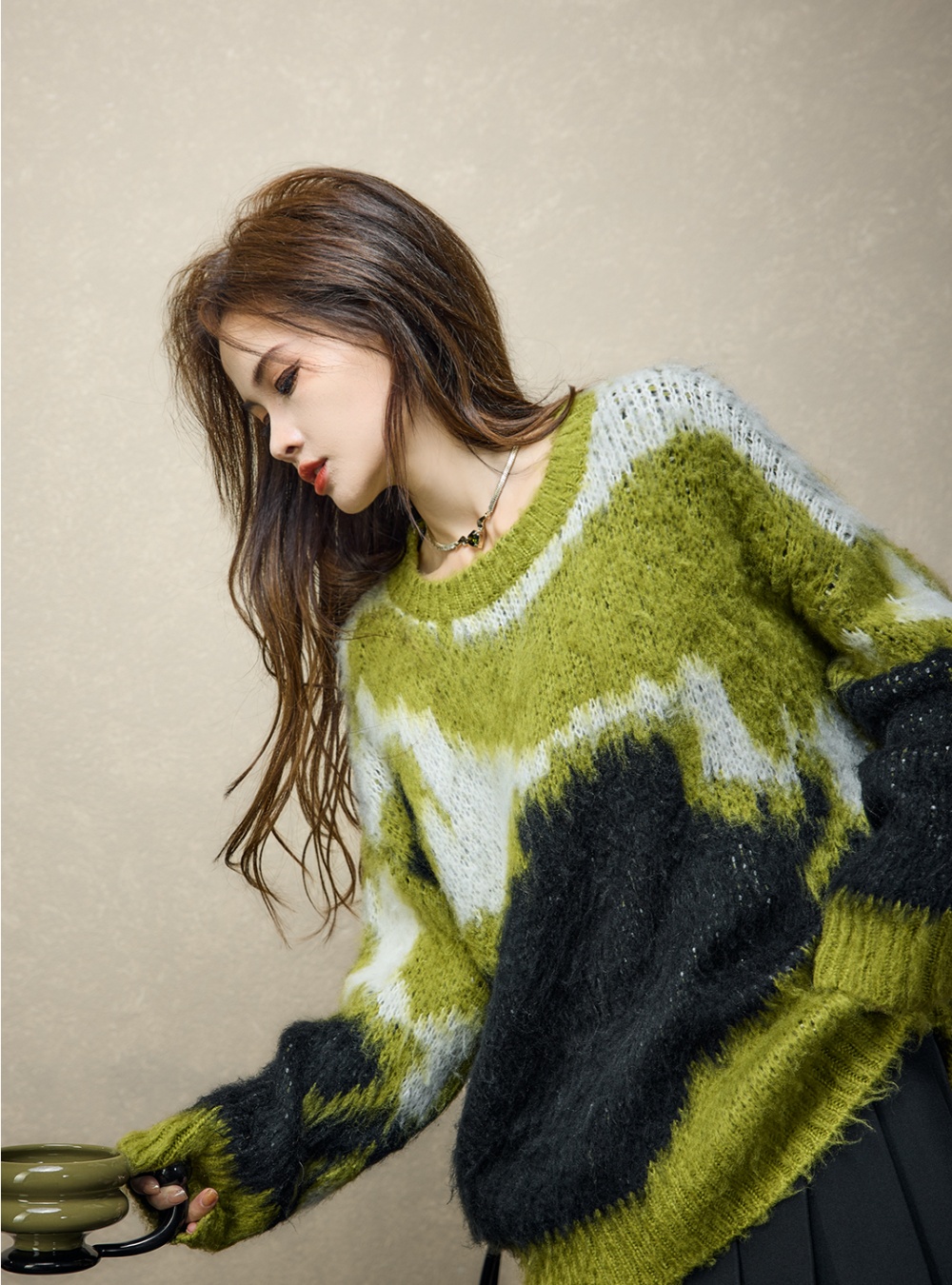 Autumn and winter irregular Casual forest mixed colors sweater