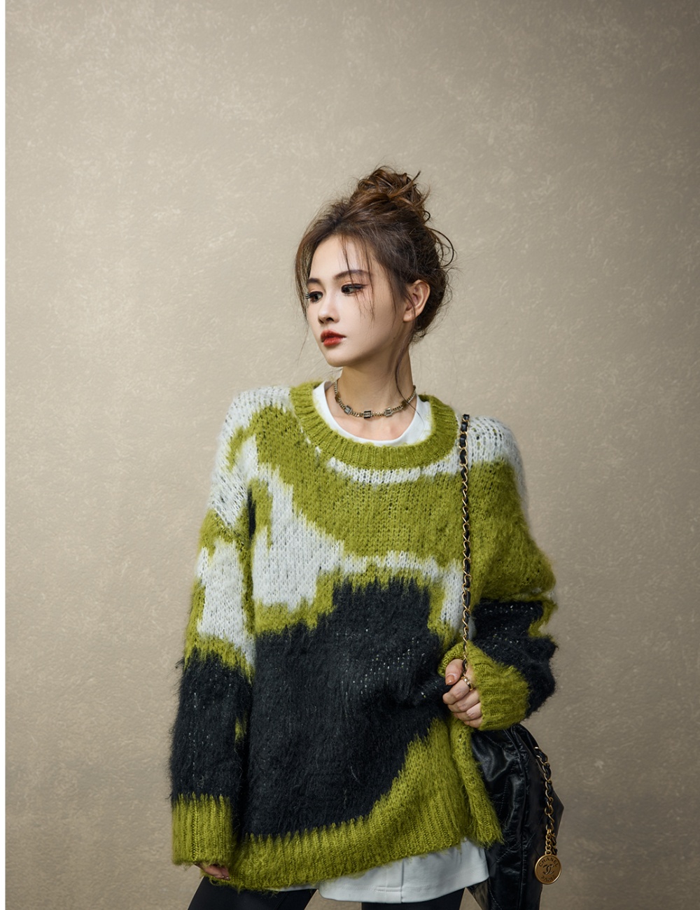 Autumn and winter irregular Casual forest mixed colors sweater