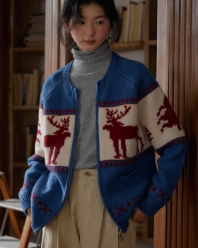 Fawn winter knitted sweater Casual christmas cardigan