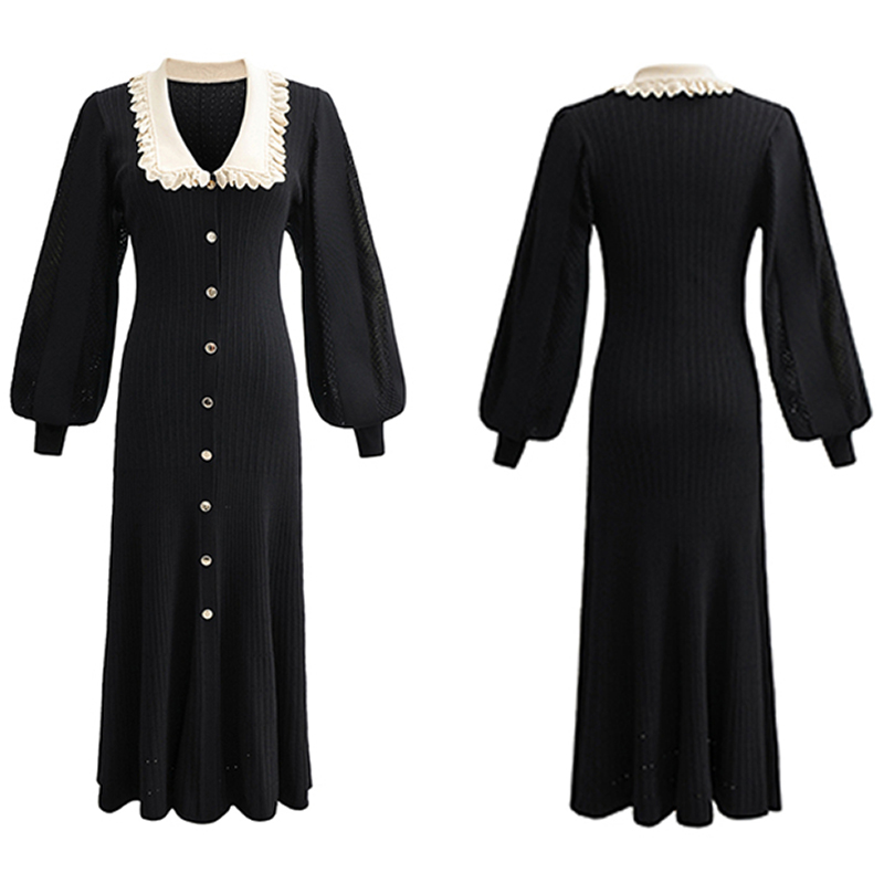 Ladies slim knitted France style temperament dress