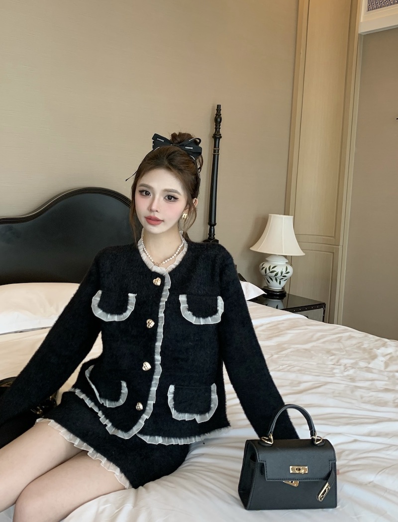 Korean style chanelstyle coat mink velvet short skirt 2pcs set