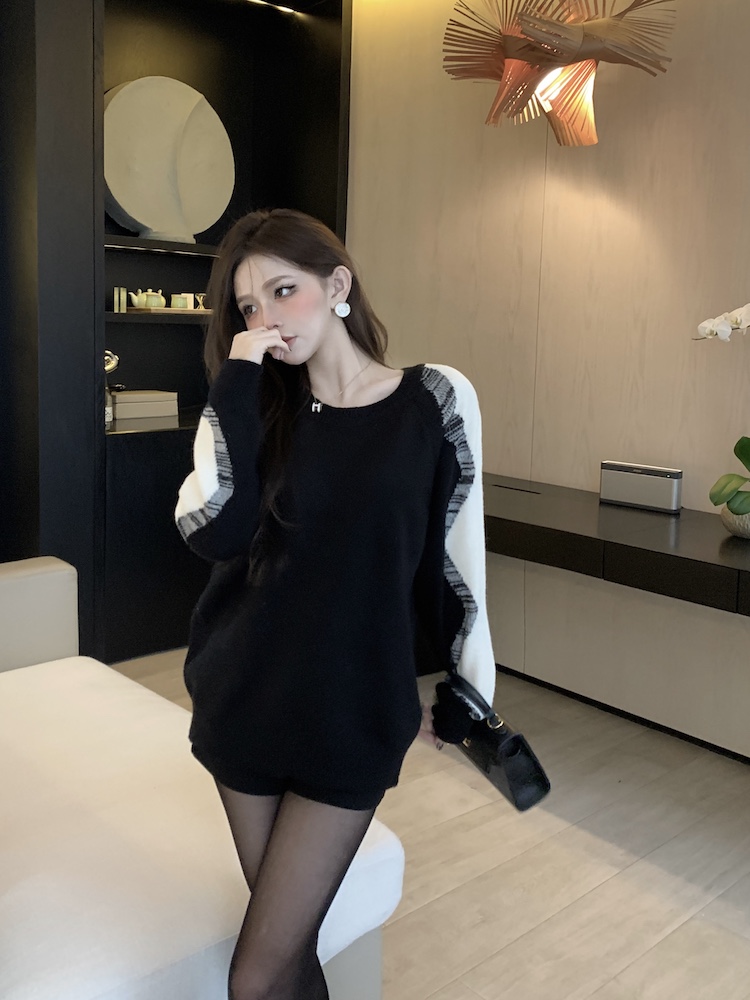 Mohair knitted tender tops loose mixed colors sweater