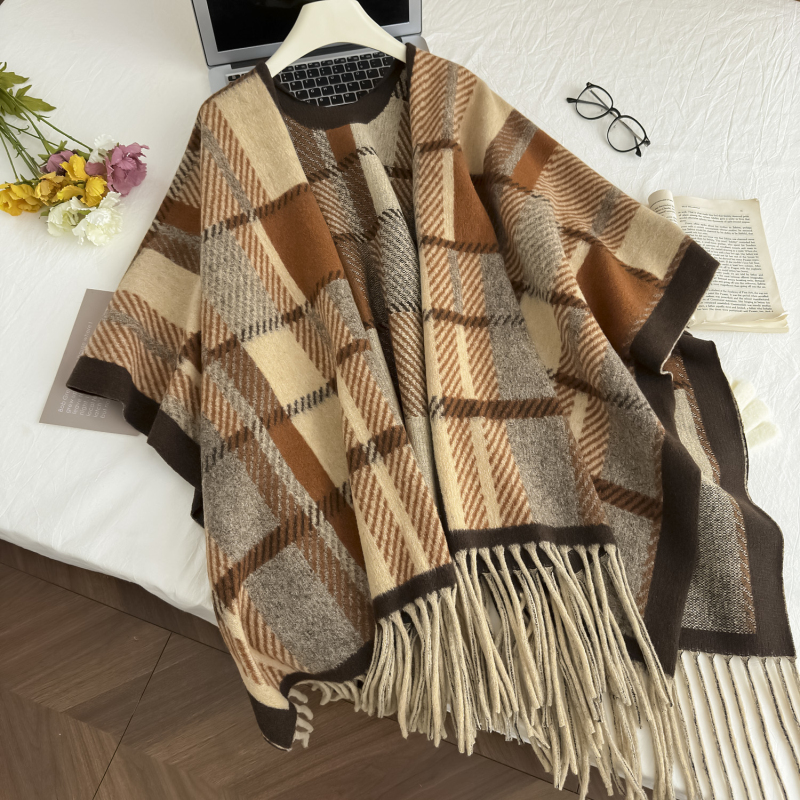 Thermal thick coat knitted shawl for women