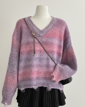 Outside the ride autumn mohair V-neck loose sweater